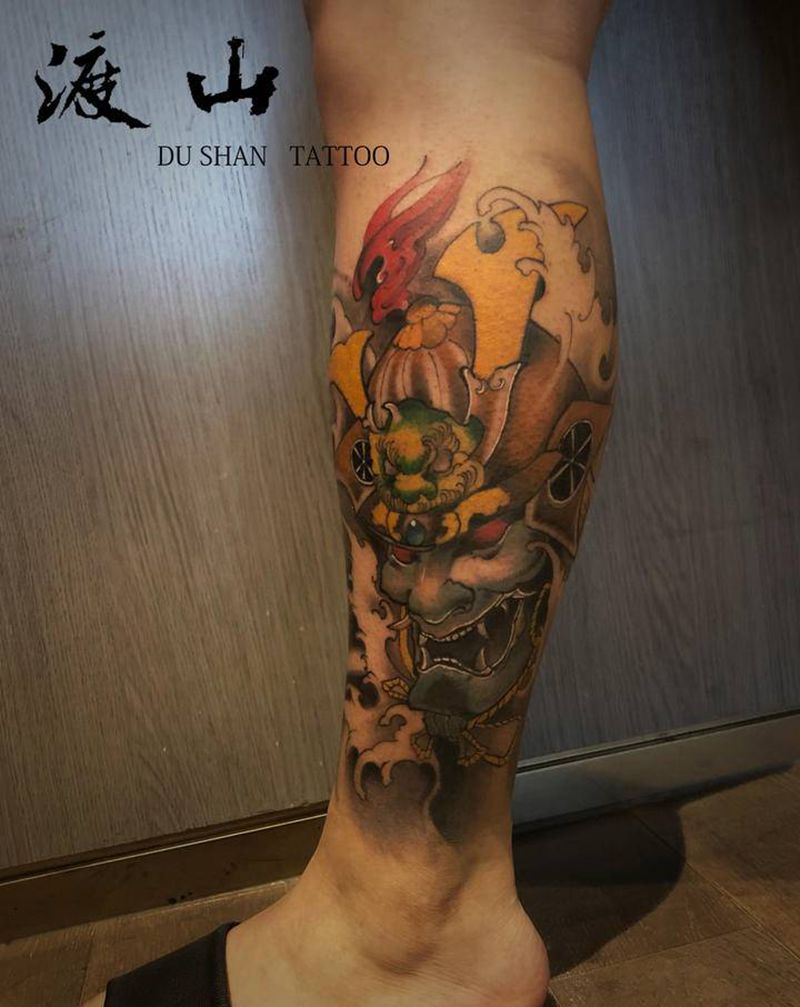 ▪️传统鬼武士▪️纹身图片_腿部新传统纹身图案