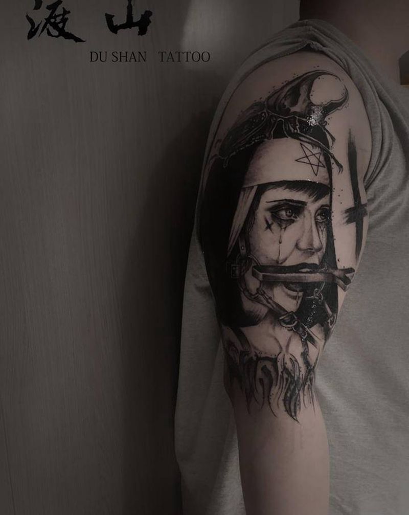 暗黑系女纹身图片_手臂New School暗黑纹身图案