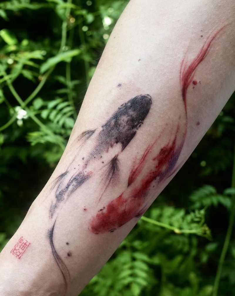 鱼纹身图片_水墨纹身图案