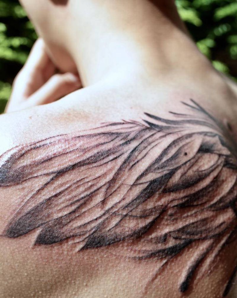 wing纹身图片_背部水墨纹身图案