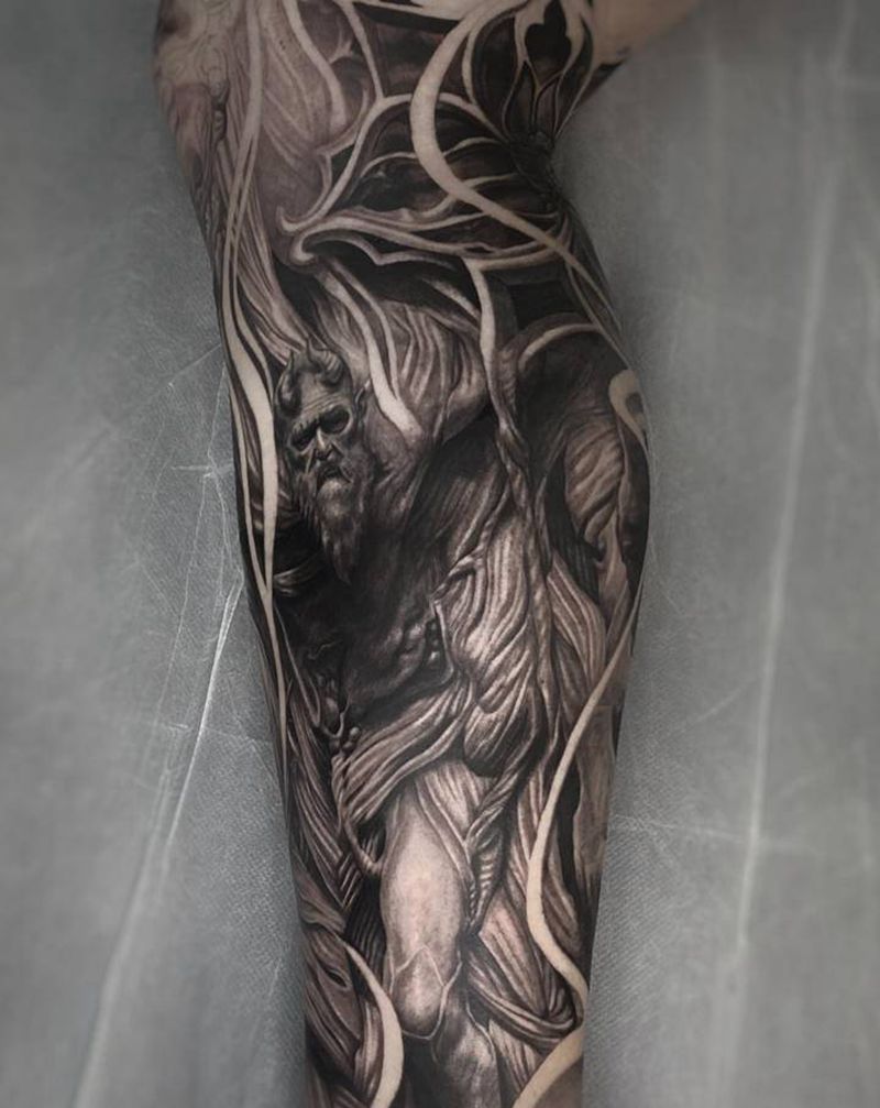 智慧之泉密米尔纹身图片_腿部欧美写实纹身图案