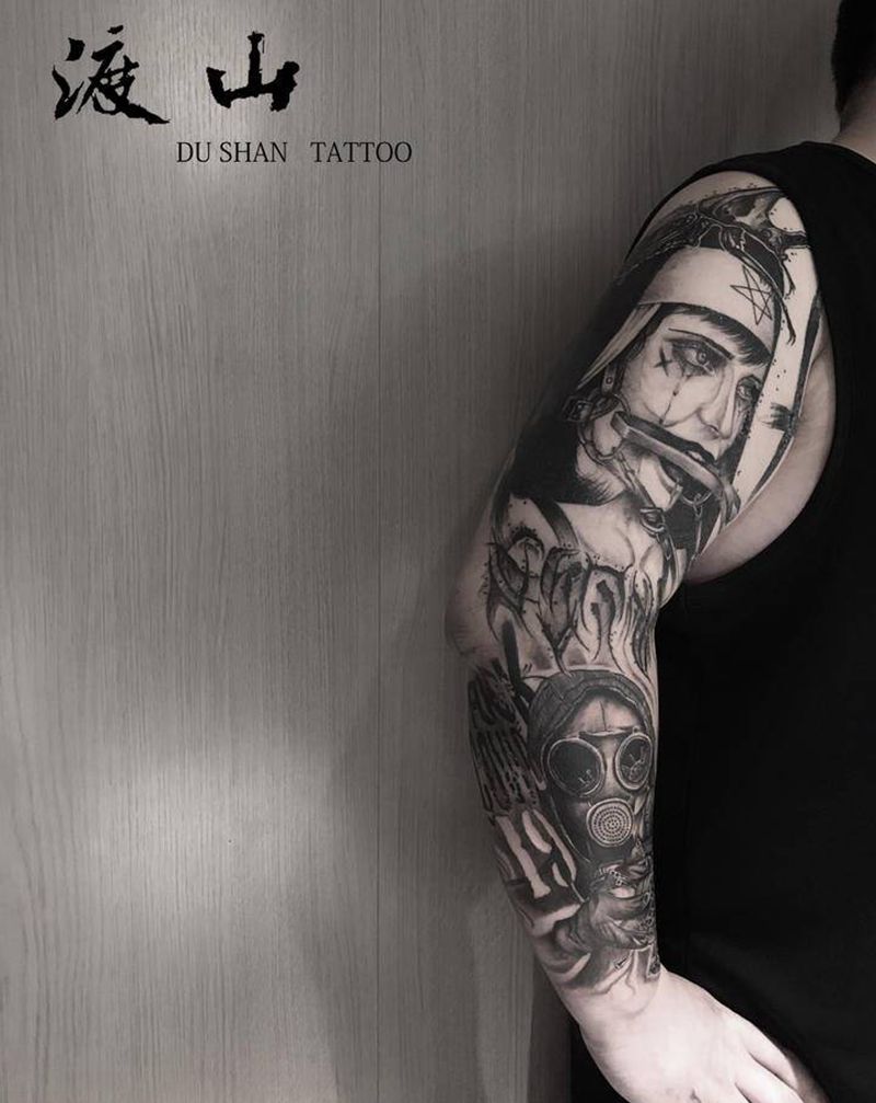 暗黑系纹身图片_手臂New School欧美写实暗黑系纹身图案