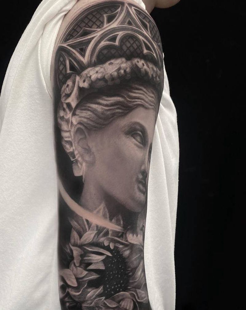 雕塑作品纹身图片_手臂欧美写实纹身图案