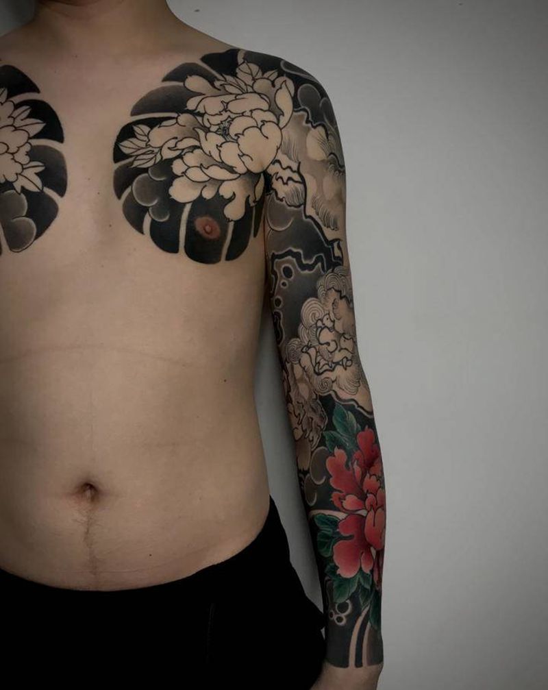 半甲花臂纹身图片_手臂老传统纹身图案