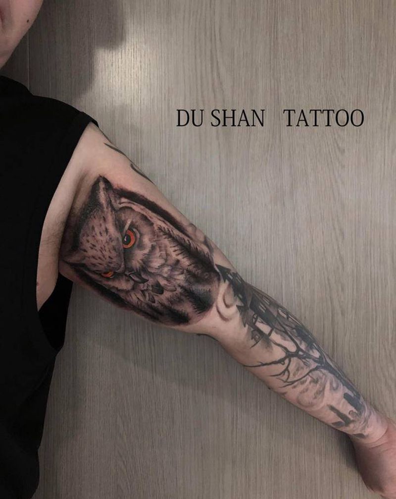 ▪️写实猫头鹰▪️纹身图片_手臂欧美写实纹身图案