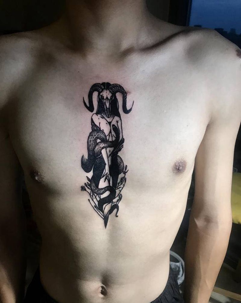 暗黑系纹身图片_胸部纹身图案