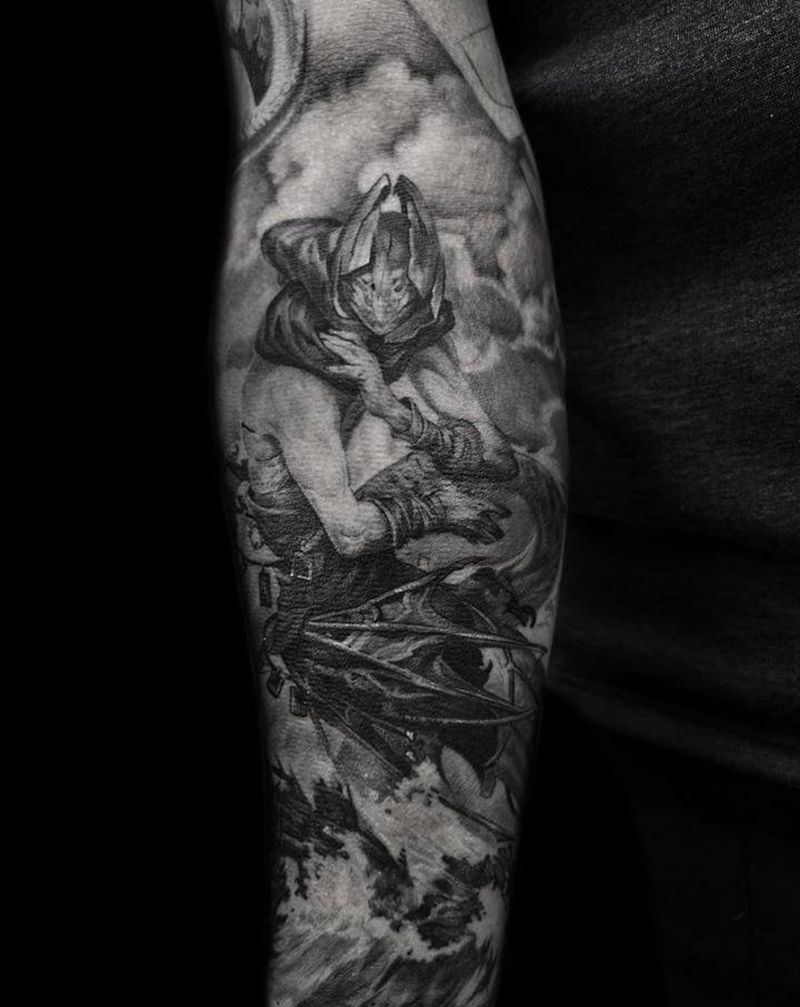 水妖纹身图片_手臂欧美写实游戏原画水怪纹身图案