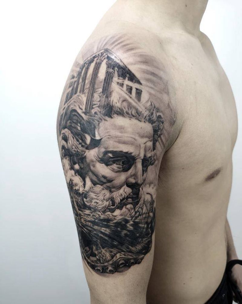 海王遮盖纹身图片_手臂欧美写实纹身图案