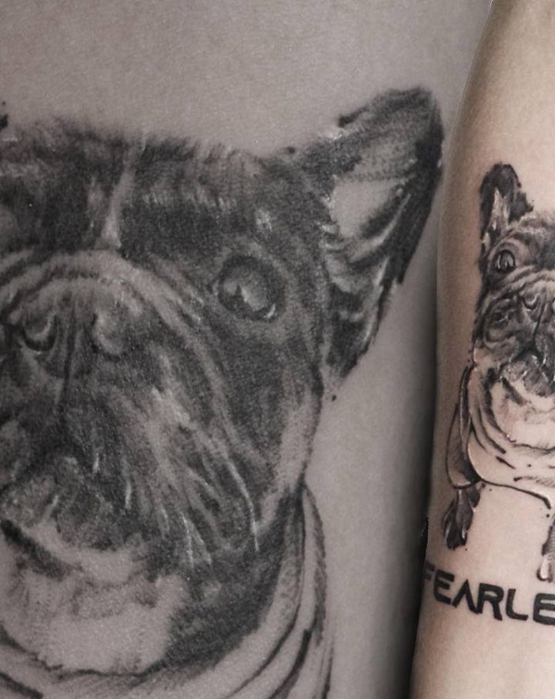 法斗纹身图片_手臂欧美写实纹身图案