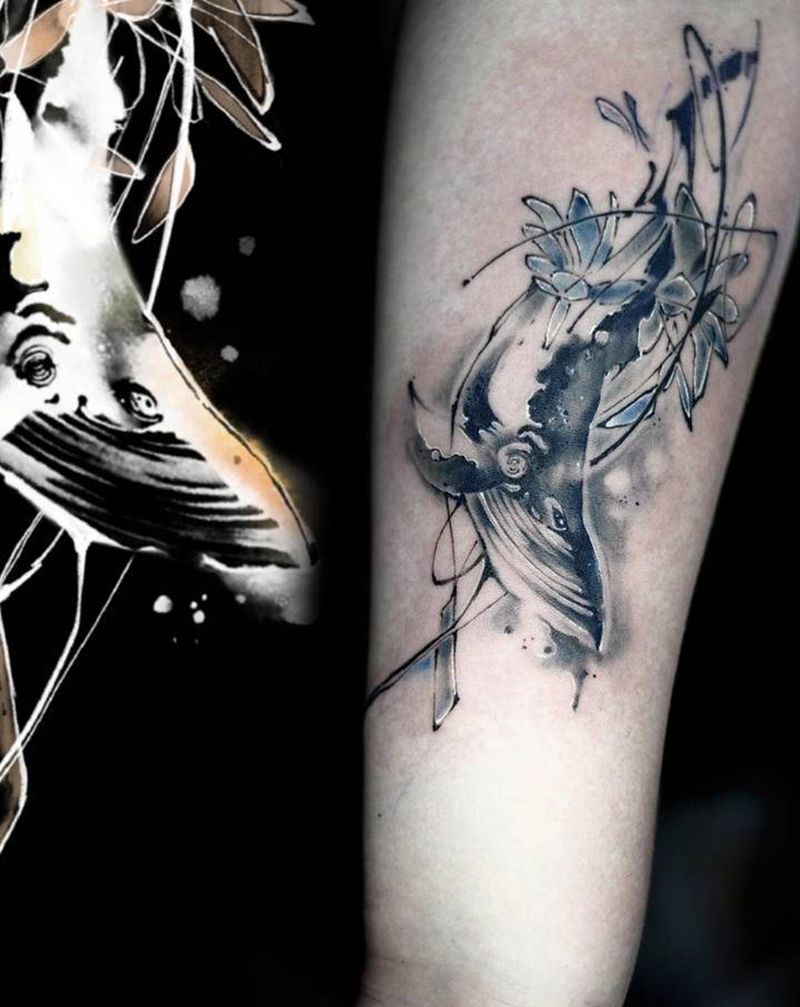 鲸纹身图片_手臂手部水墨纹身图案