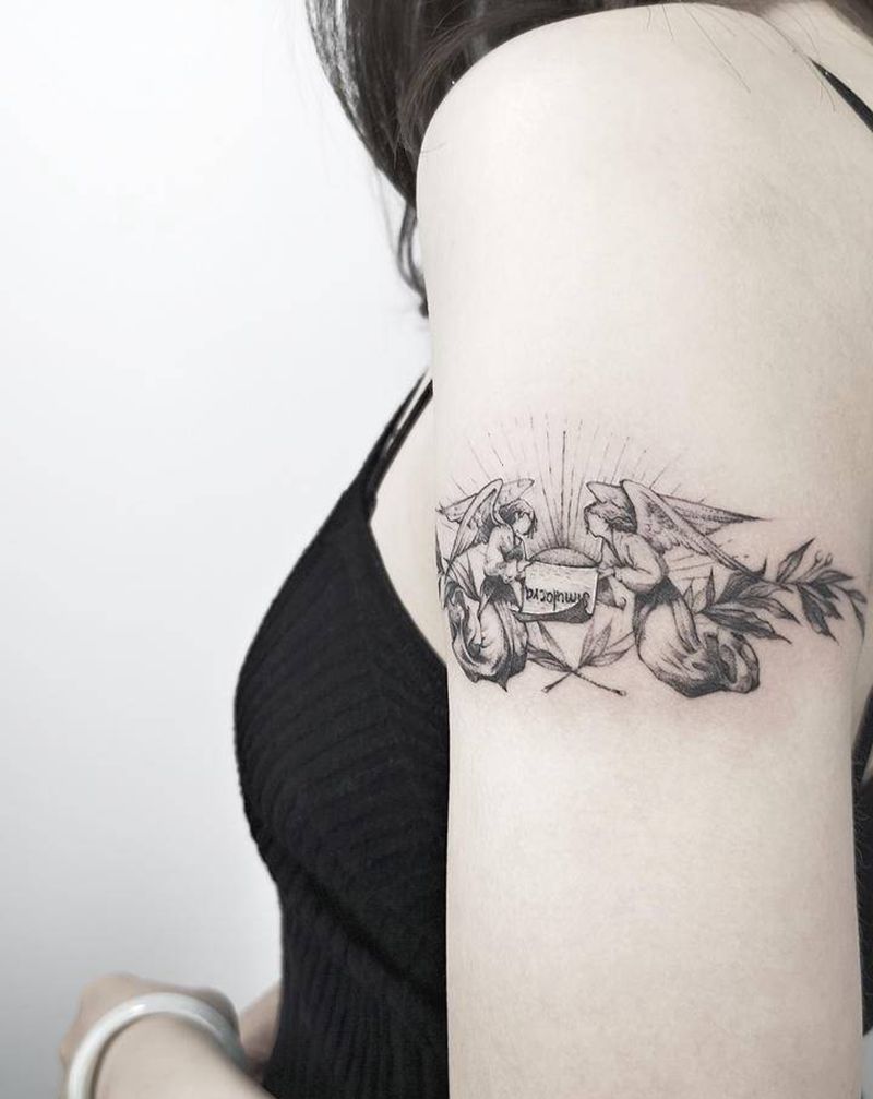 大天使纹身图片_手臂欧美写实天使纹身图案