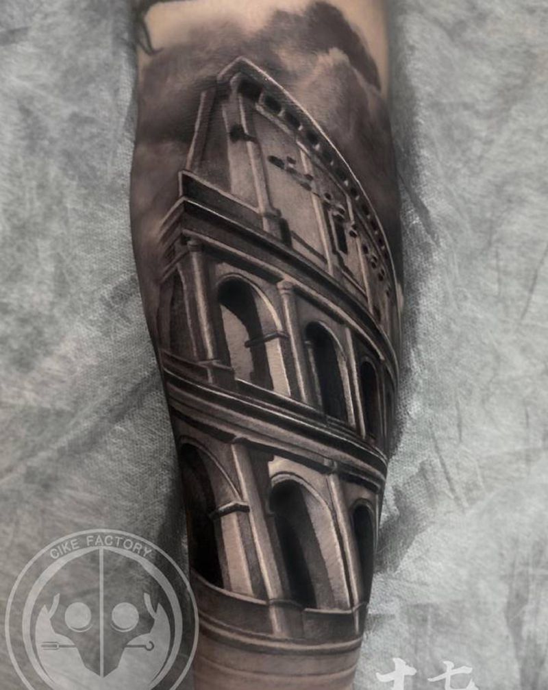 罗马斗兽场纹身图片_手臂欧美写实纹身图案