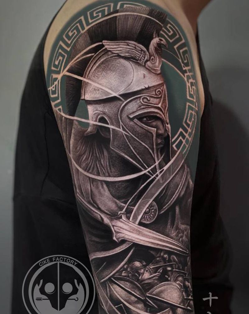 斯巴达勇士纹身图片_手臂欧美写实纹身图案