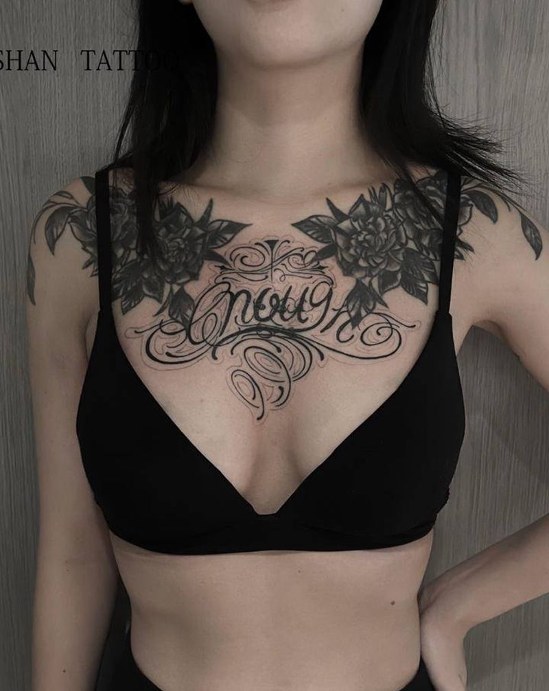 奇卡诺花体字纹身图片_胸部花体字纹身图案