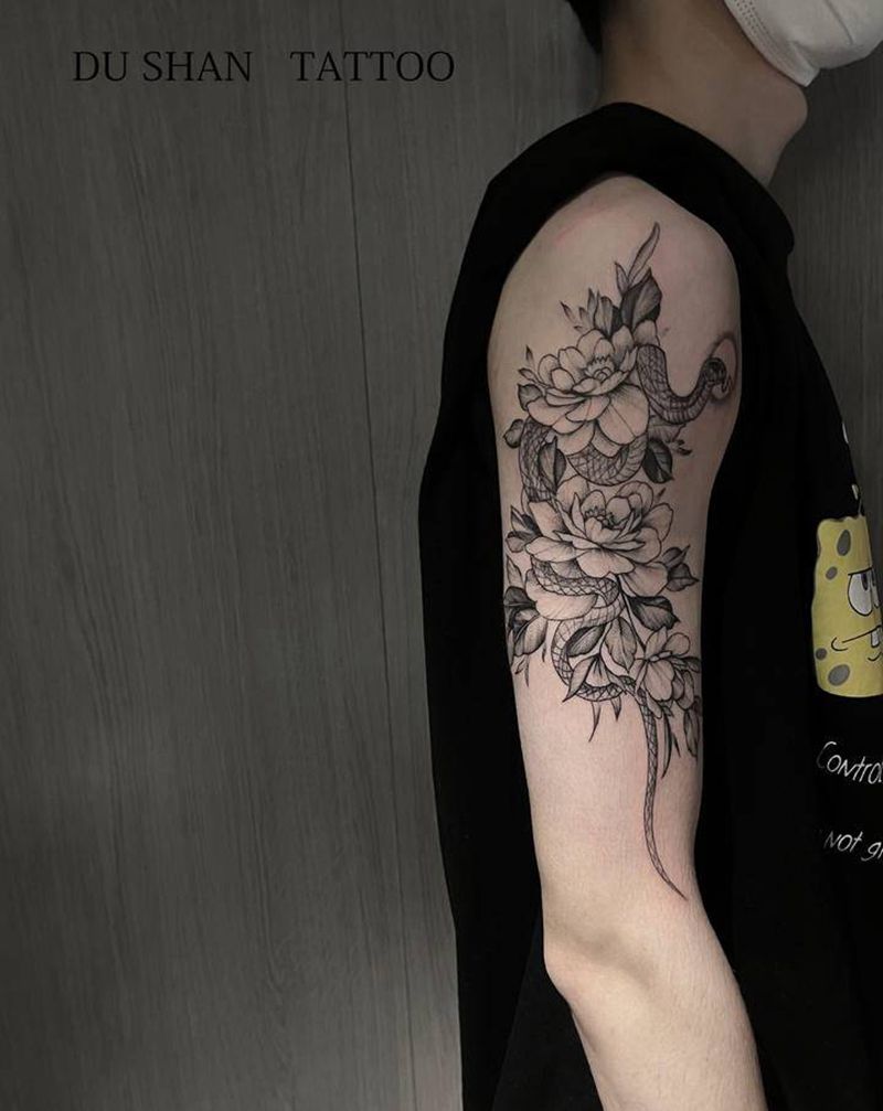 素花纹身图片_手臂点刺纹身图案