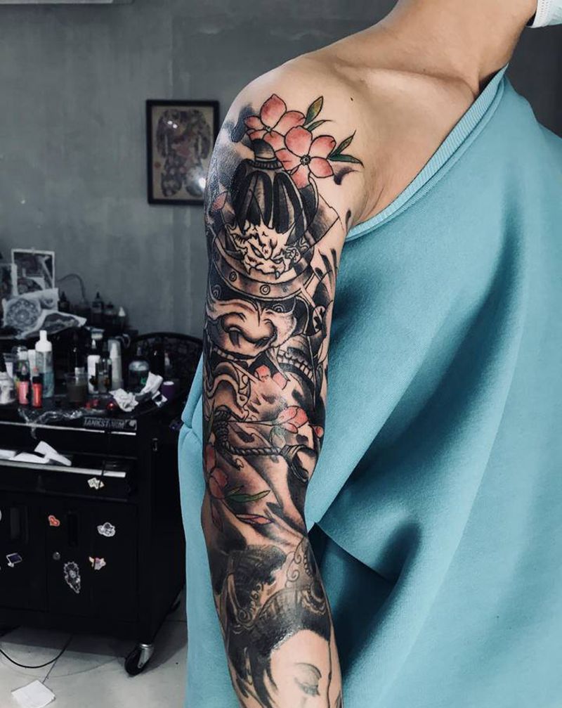 鬼武士纹身图片_手臂纹身图案