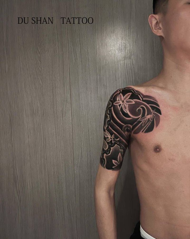 日式半甲纹身图片_手臂老传统纹身图案