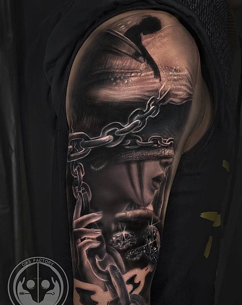 女人钻石纹身图片_手臂欧美写实纹身图案