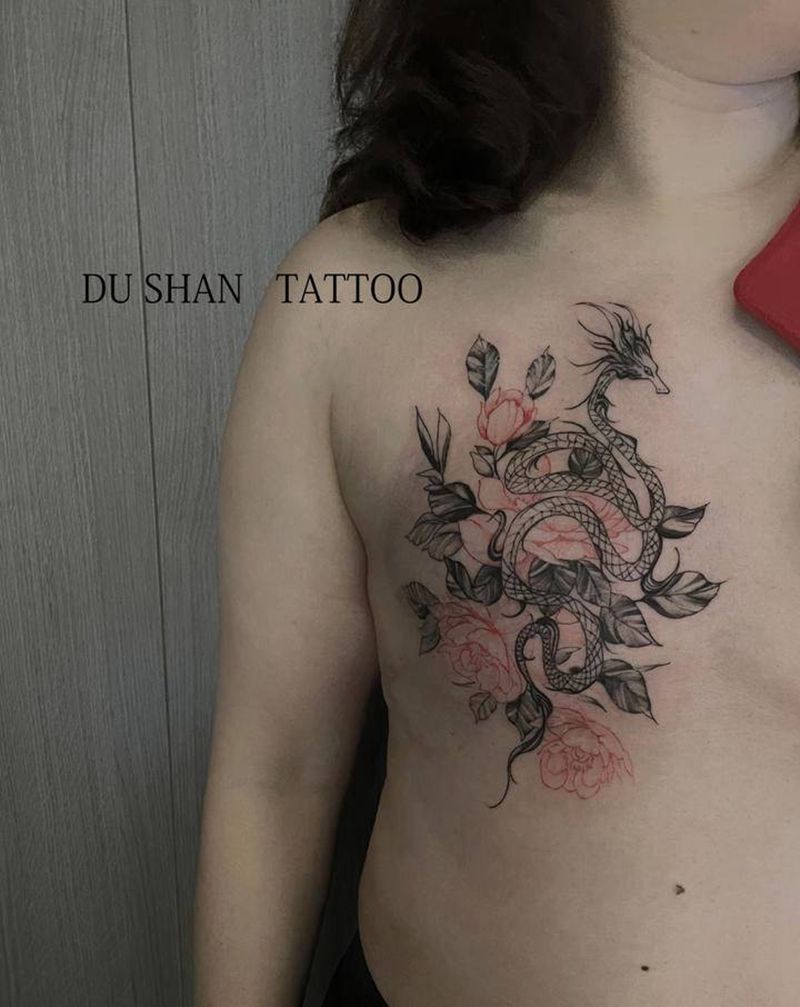 素花纹身图片_胸部点刺纹身图案