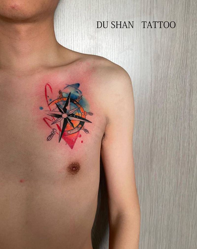 水彩纹身图片_胸部水彩水墨纹身图案