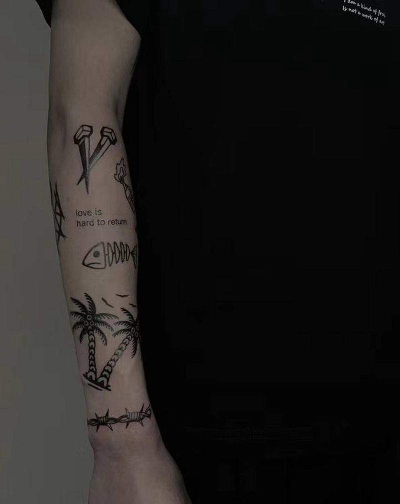 黑灰拼接纹身纹身图片_点刺Old School纹身图案