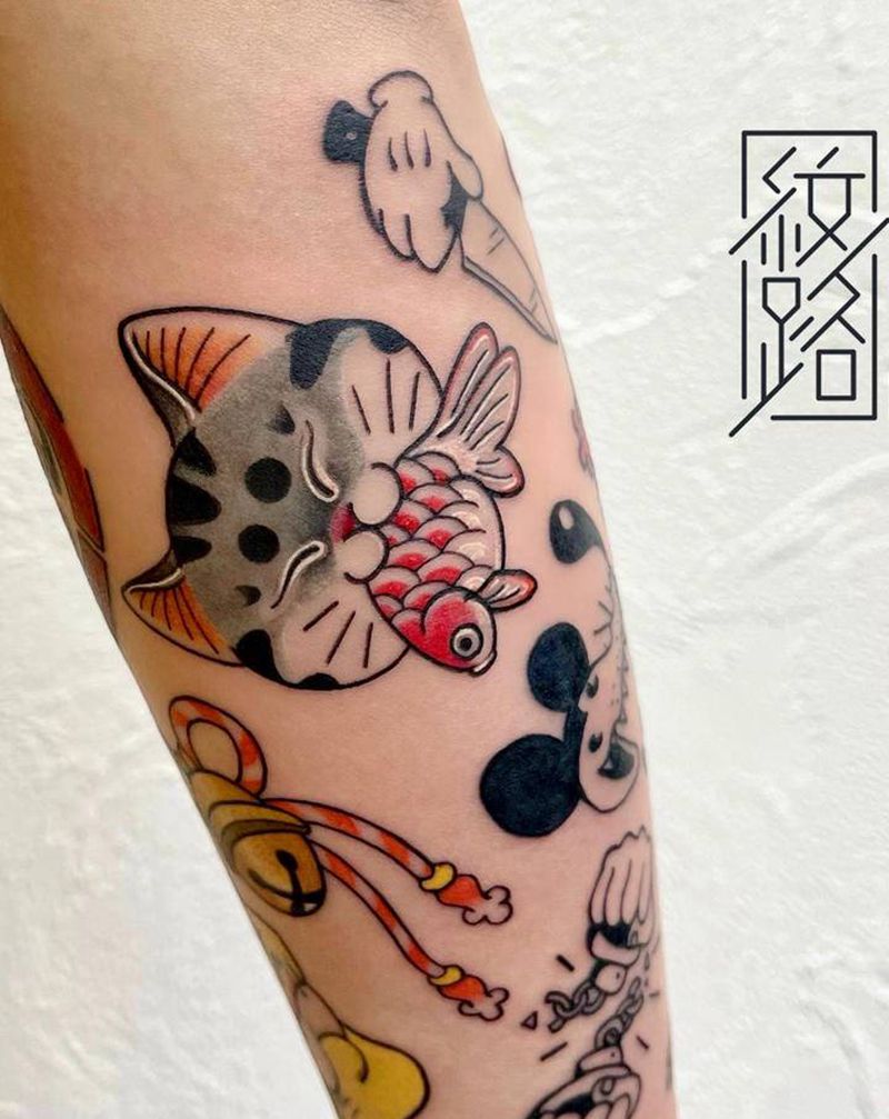 school拼接花臂纹身图片_手臂Old SchoolNew School卡通彩色花臂纹身图案