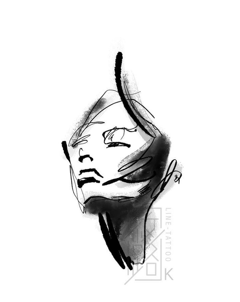 人物手稿设计纹身图片_手臂腿部水墨几何写意中国风手稿设计纹身图案