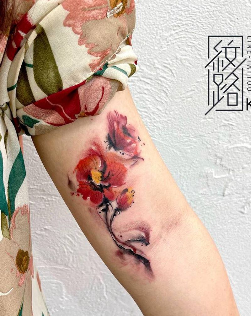罂粟花纹身图片_手臂水彩水彩罂粟花纹身图案