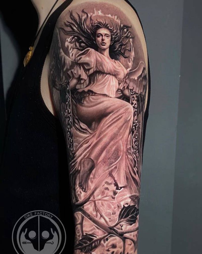 天使纹身图片_手臂欧美写实纹身图案