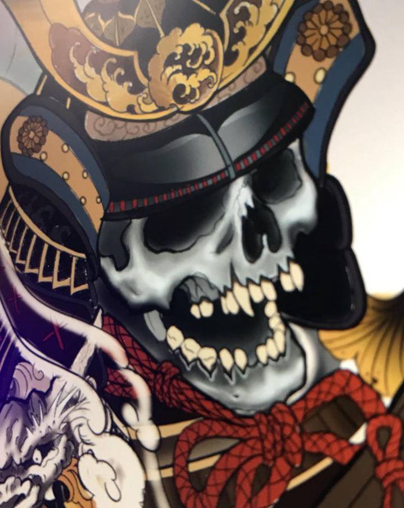 鬼武士艺妓纹身稿纹身图片_手臂腿部新传统纹身图案