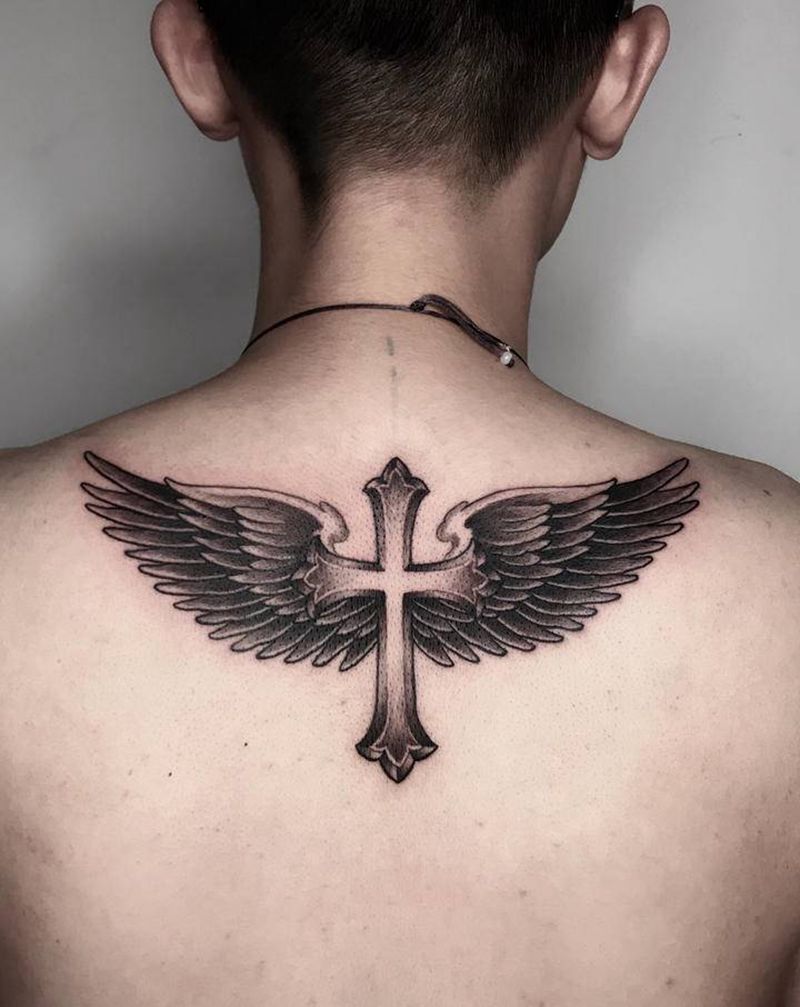 翅膀纹身纹身图片_背部New School纹身图案