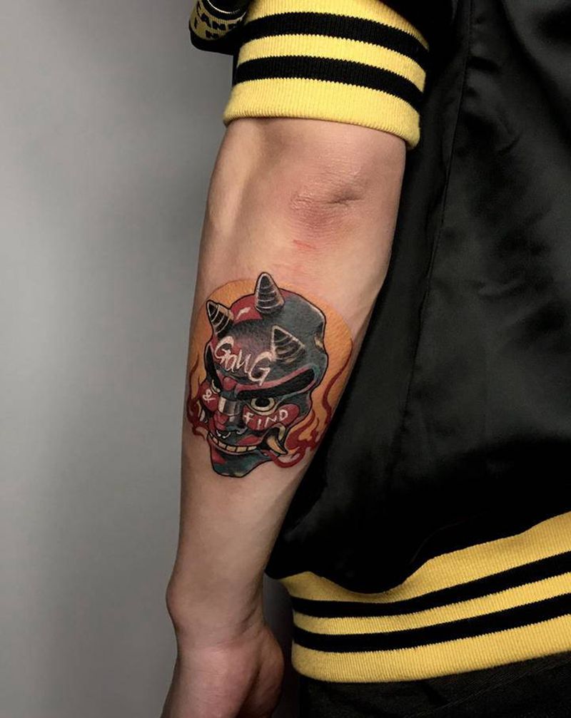 面具纹身图片_手臂New School纹身图案