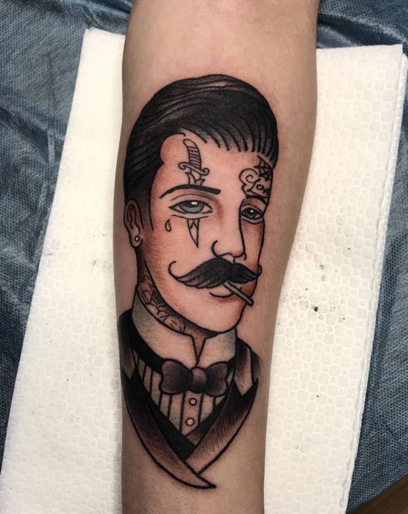 绅士纹身纹身图片_手臂New School纹身图案