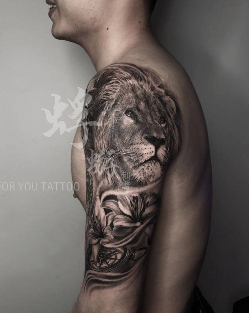 狮子王纹身图片_手臂欧美写实纹身图案