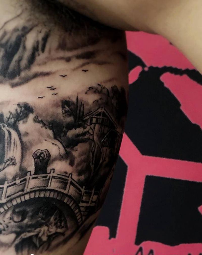 风景纹身图片_手臂欧美写实纹身图案