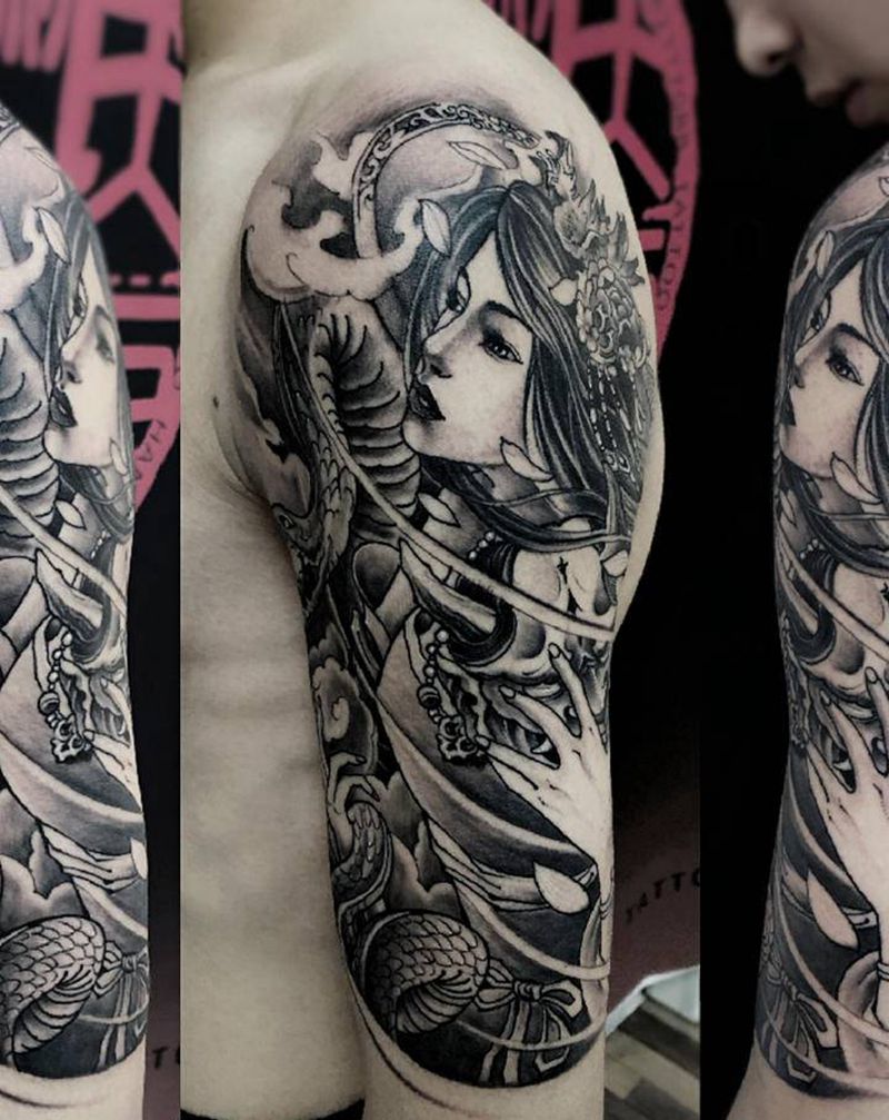艺妓纹身图片_手臂老传统纹身图案