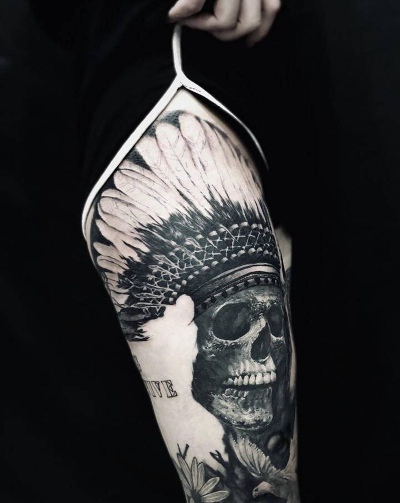 骷髅纹身图片_手臂欧美写实纹身图案