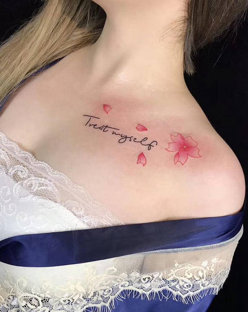 樱花纹身图片_胸部水彩纹身图案