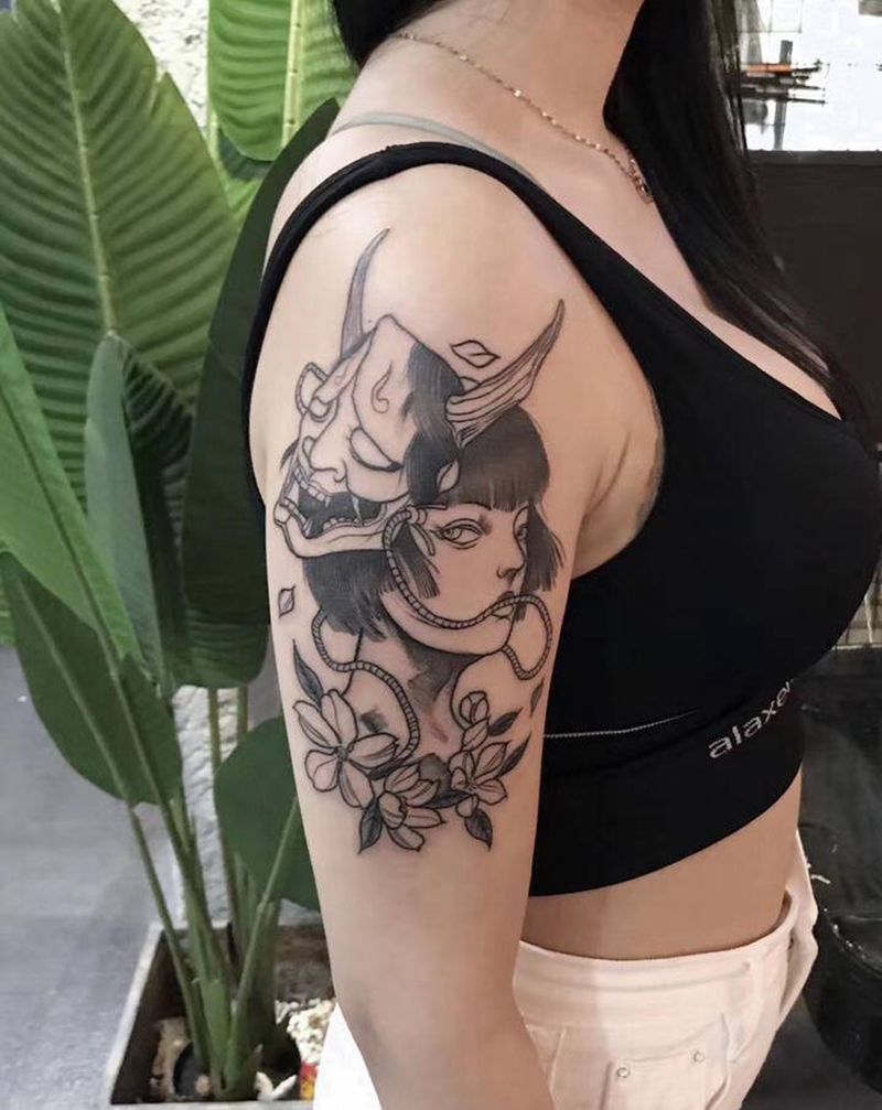 艺伎纹身图片_手臂新传统纹身图案