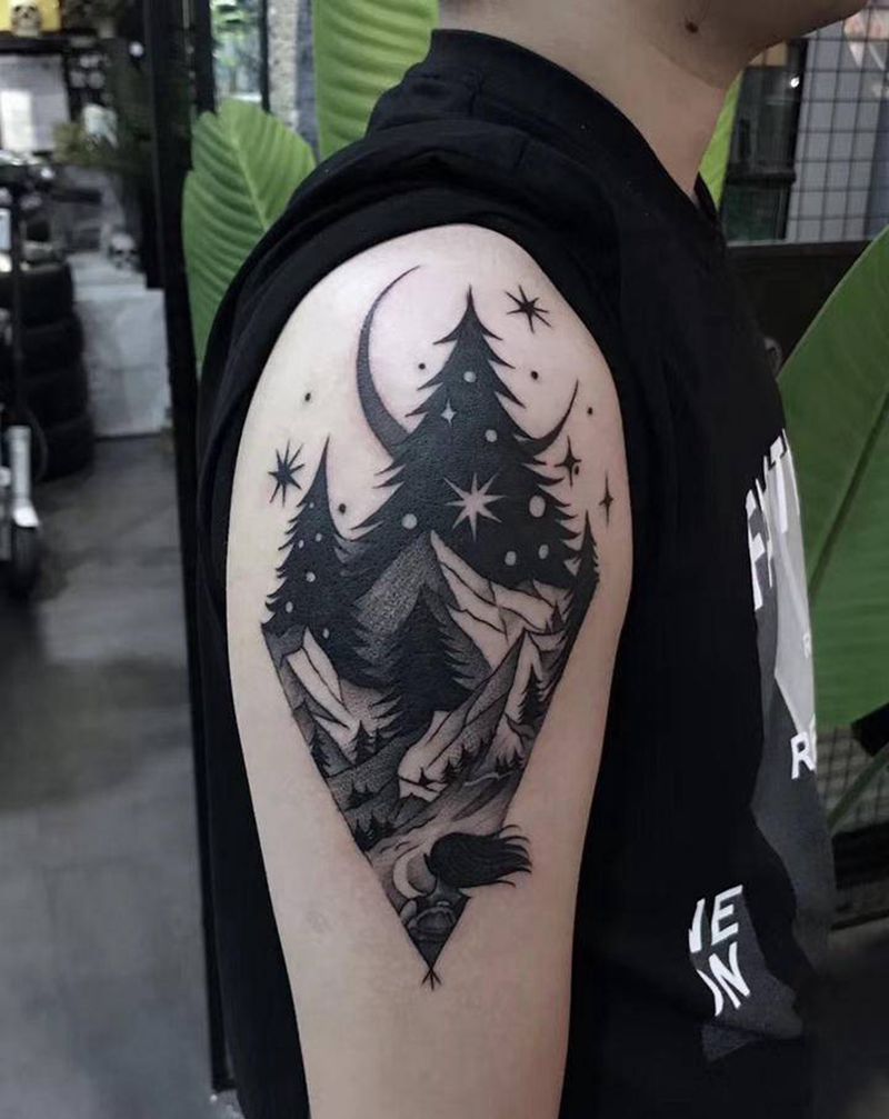 遮盖纹身图片_手臂点刺纹身图案