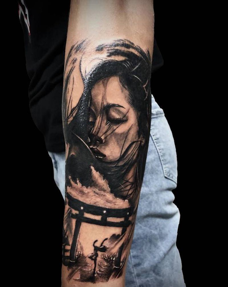 艺妓纹身图片_手臂老传统纹身图案