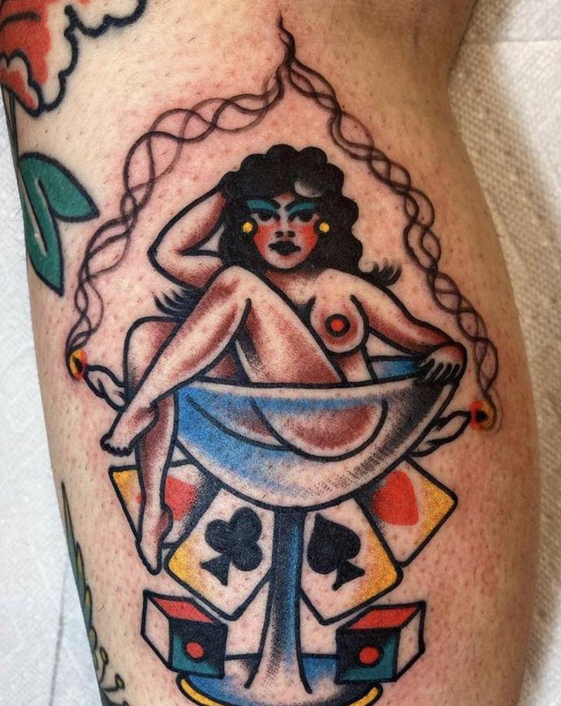 扑克女郎纹身图片_Old School纹身图案