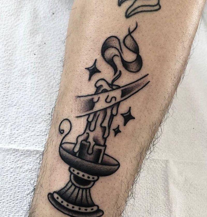 烛台纹身图片_Old School纹身图案