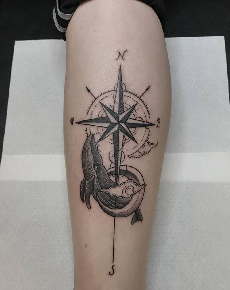 鲸鱼纹身图片_腿部点刺几何纹身图案