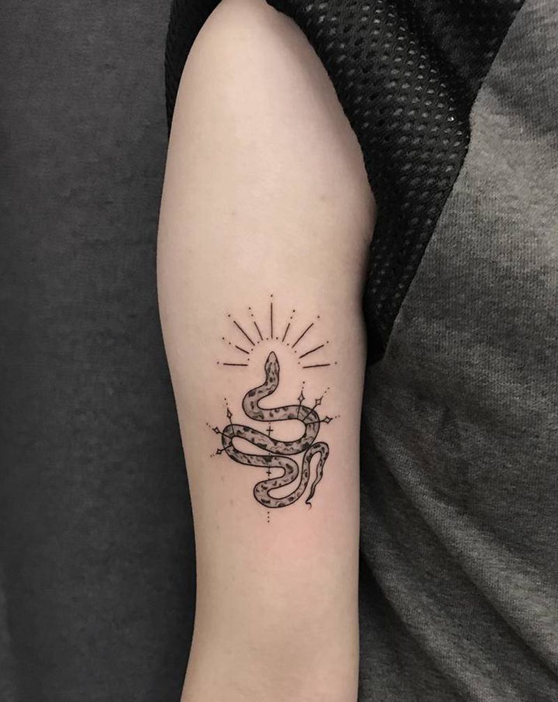 蛇纹身图片_手臂点刺几何纹身图案