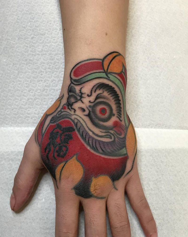 达摩蛋纹身图片_手部新传统纹身图案