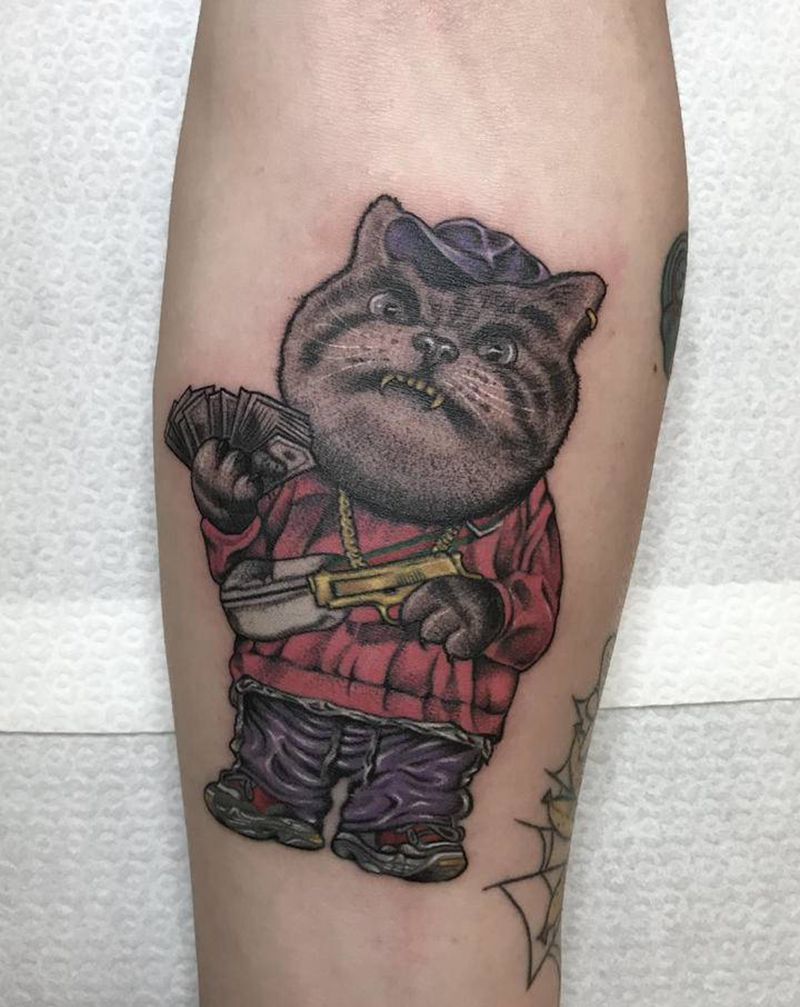 匪帮狸花猫纹身图片_手臂欧美写实纹身图案