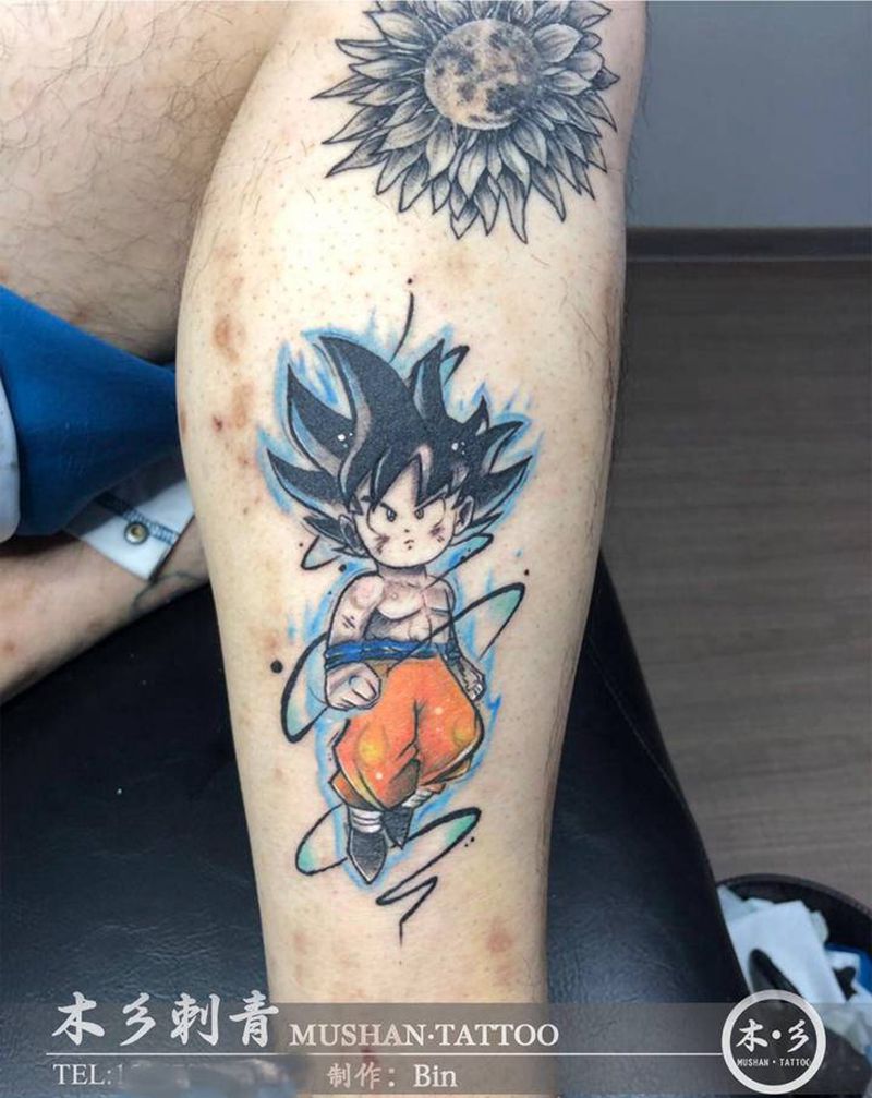 孙悟空纹身图片_腿部水彩点刺纹身图案