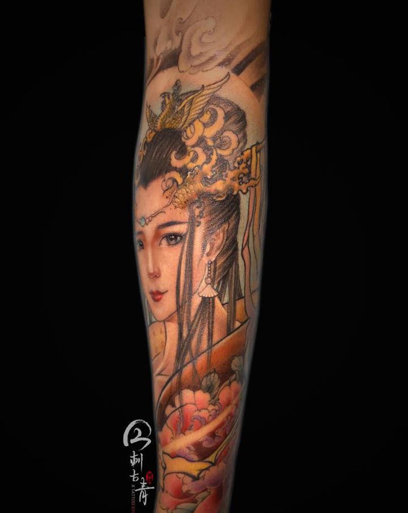 《龙女》纹身图片_手臂新传统神话传说纹身图案