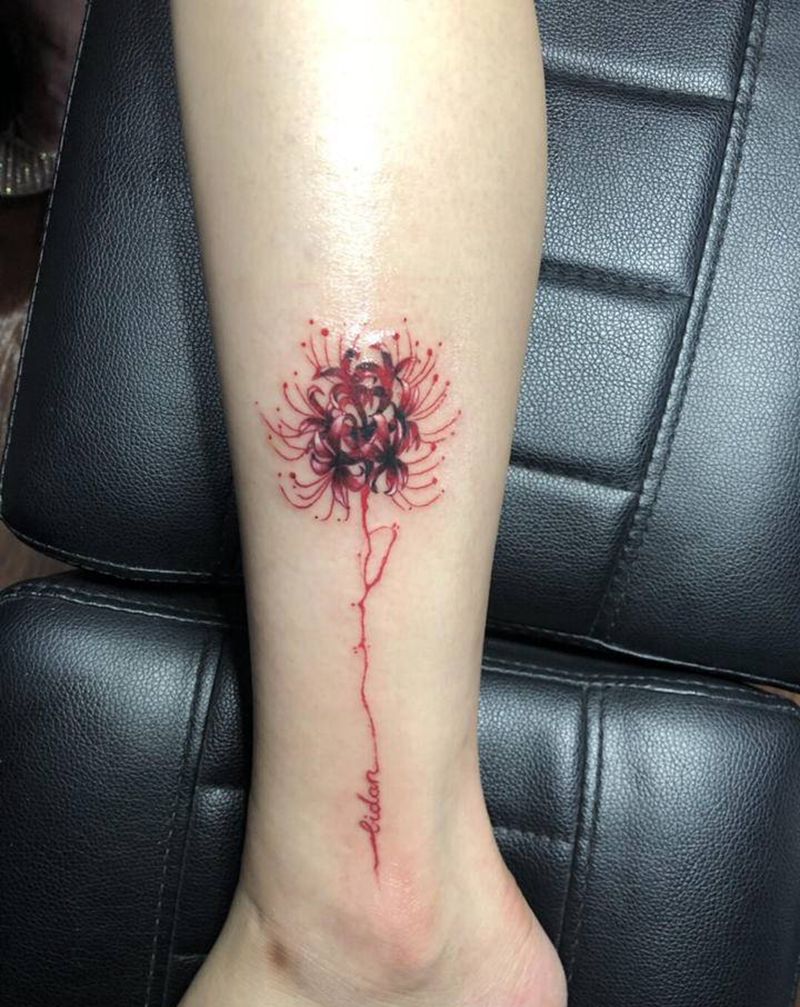 彼岸花纹身图片_腿部纹身图案